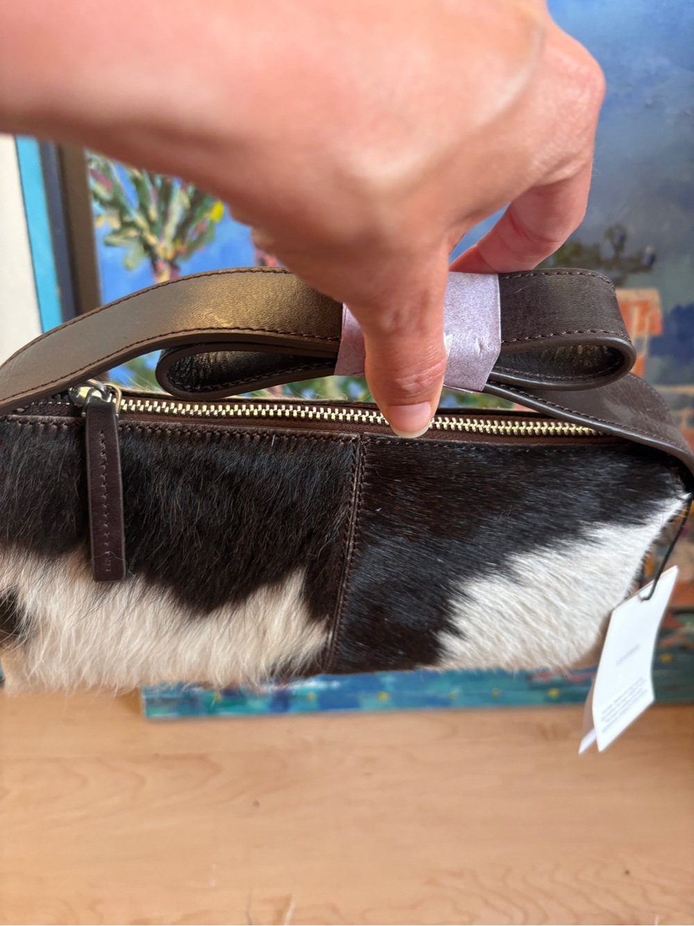 Mango Black & White Cowhide Leather Bow-Top Crossbody Bag - Picture 10 of 10